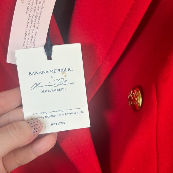 NWT Banana Republic OliviaPalermo Red Military Wool Blend Long Coat Petite Small - Picture 9 of 13